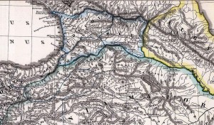 1838'den kalma harita, Milat'tan hemen önceki dönemi gösterir. Haritada Trabzon'un doğusundanAbhazya'ya değin Proto-Laz oymakları:Colchis ya da Lazica, Makronlar,Sanni'ler, Moshiler vardır.